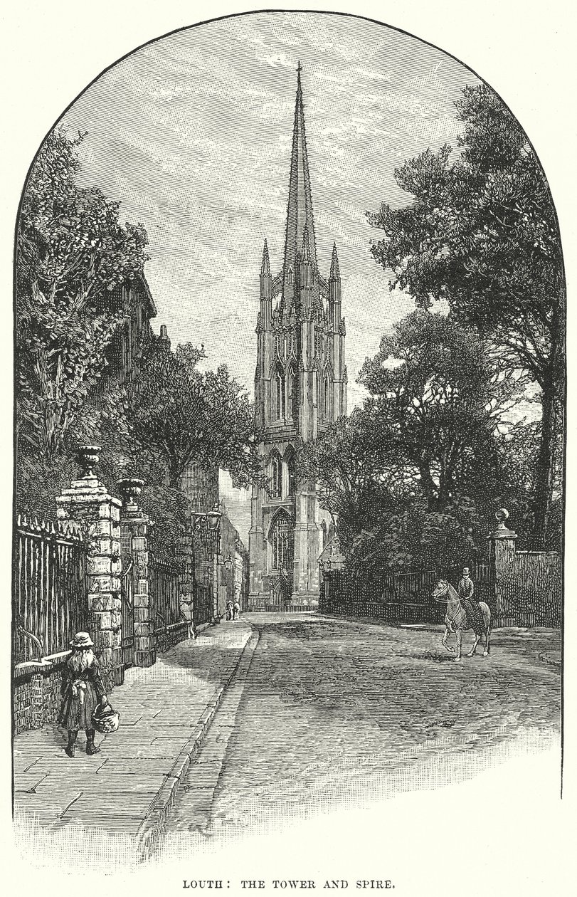 Louth: La torre y el chapitel (grabado) de English School