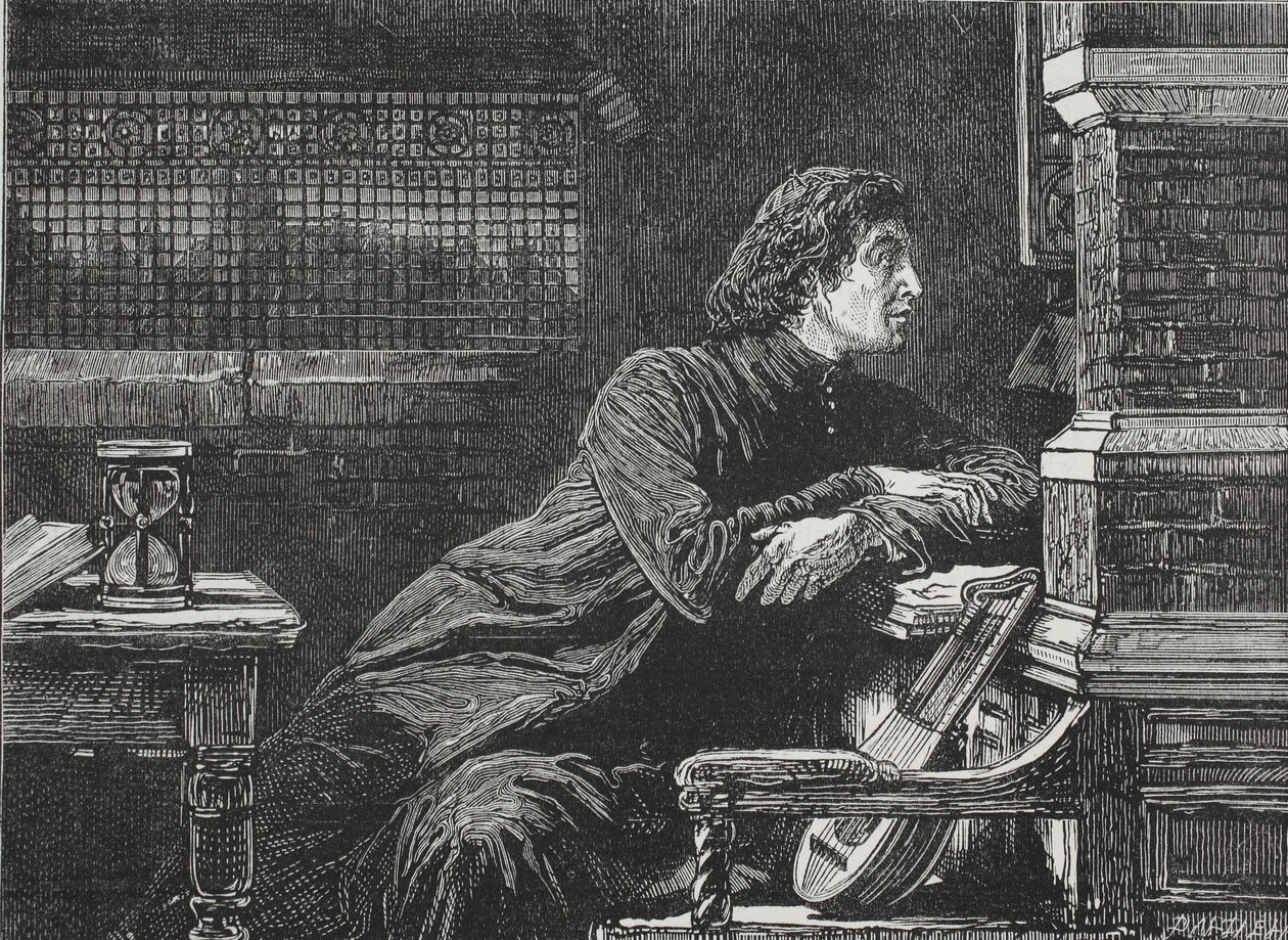 Lutero en la ventana, ilustración de La Historia del Protestantismo de James Aitken Wylie, pub. 1878 de English School