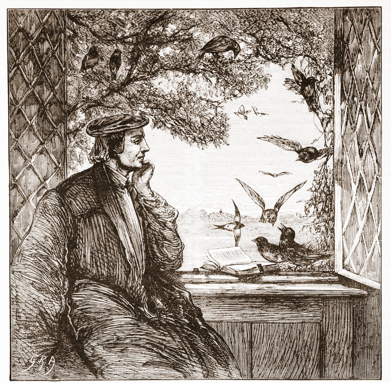 Lutero junto al Castillo de Coburgo: la Dieta de los Grajos, ilustración de La Historia del Protestantismo de James Aitken Wylie, pub. 1878 de English School