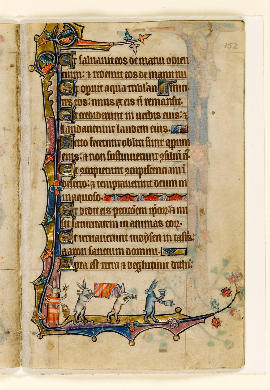 Una procesión fúnebre de conejos, decoración marginal del Salterio de Macclesfield, Uso de Sarum, East Anglia, c.1330 de English School