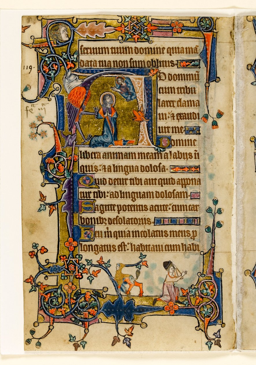 David rezando, inicial historiada del Salterio de Macclesfield, Uso de Sarum, East Anglia, c.1330 de English School