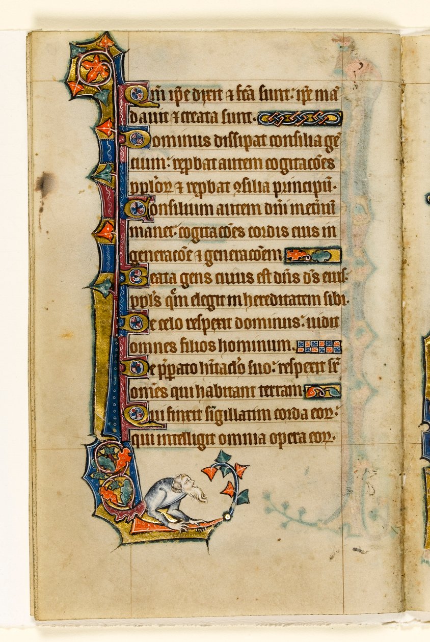 Una grotesca, decoración marginal del Salterio de Macclesfield, Uso de Sarum, East Anglia, c.1330 de English School