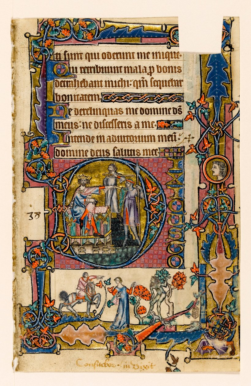 Saúl enviando a Doeg a matar a los sacerdotes de Nob, inicial historiada del Salterio de Macclesfield, Uso de Sarum, East Anglia, c.1330 de English School