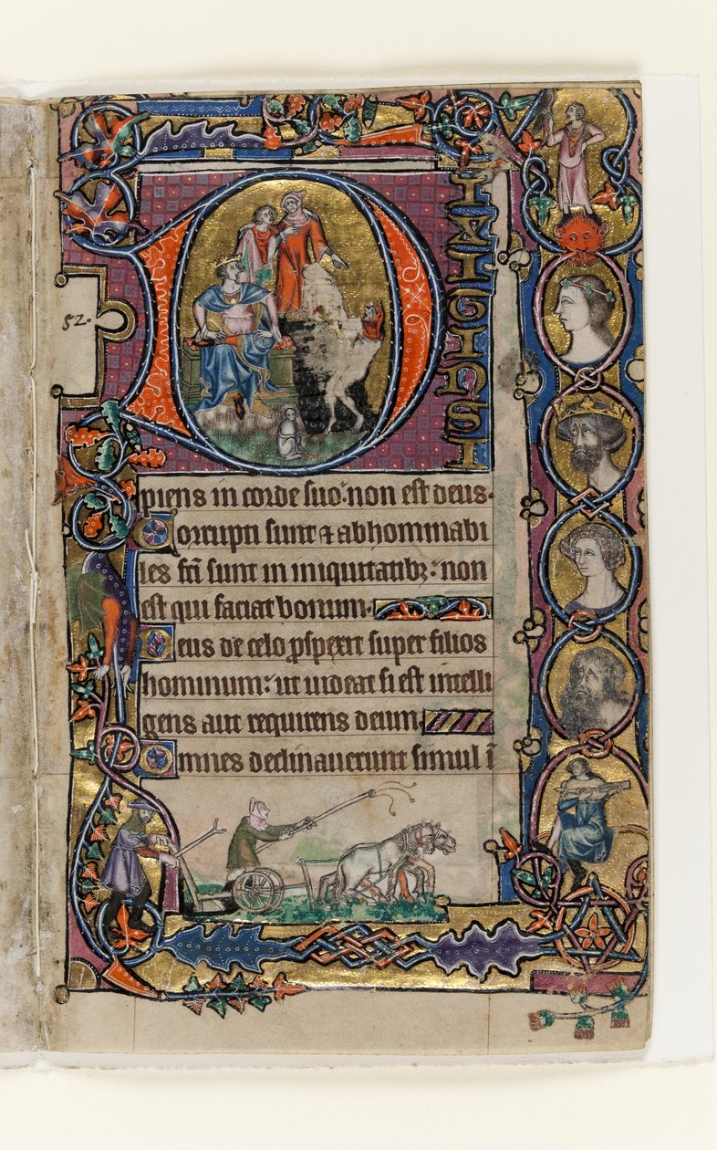 David y el tonto, inicial historiada del Salterio de Macclesfield, Uso de Sarum, East Anglia, c.1330 de English School