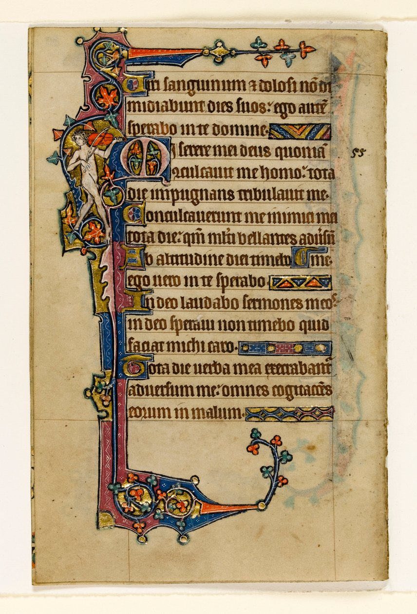 Un músico desnudo, decoración marginal del Salterio de Macclesfield, Uso de Sarum, East Anglia, c.1330 de English School