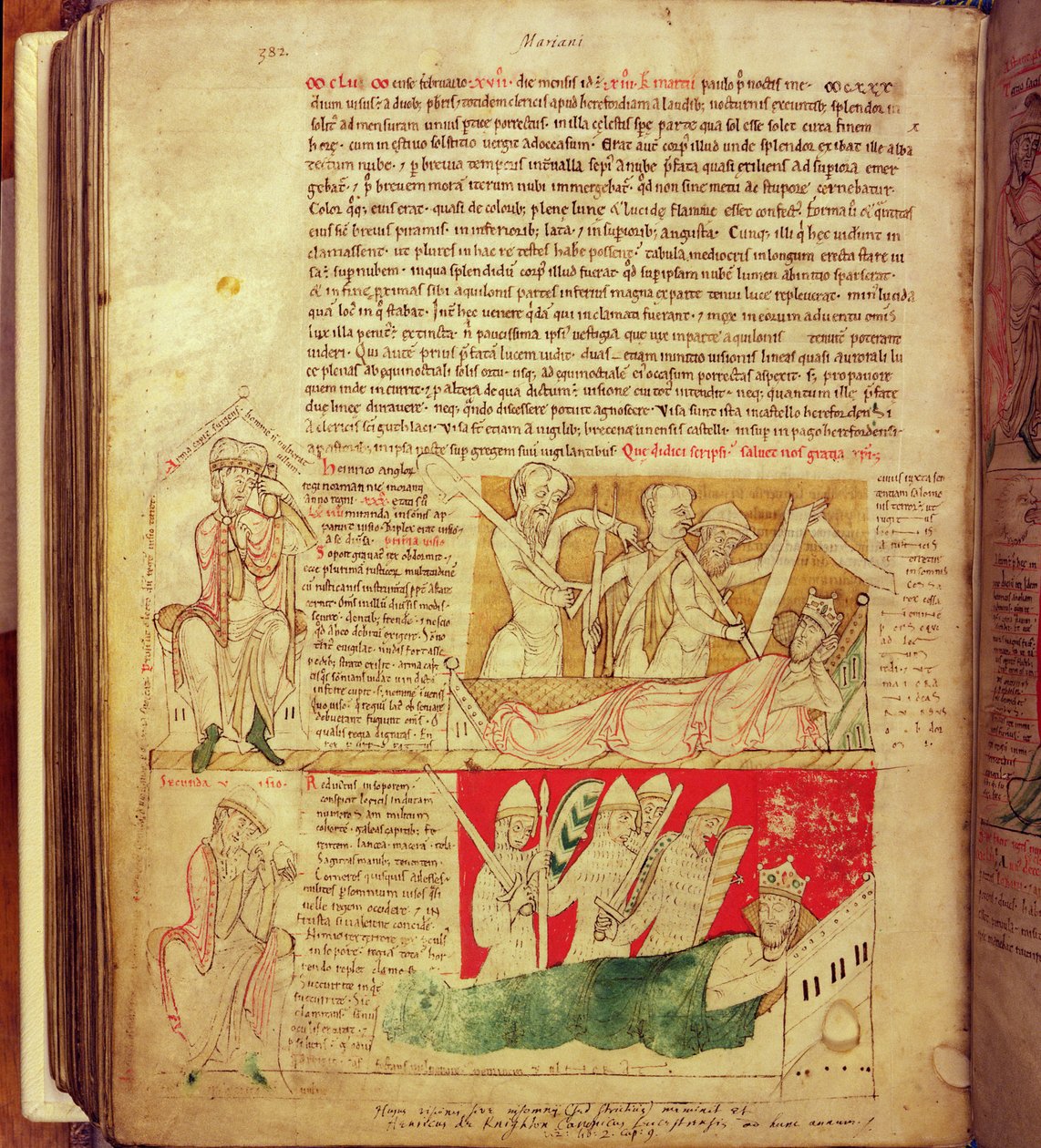 MS CCC 157 p.382 Las visiones soñadas por el rey Enrique I en Normandía en 1130, de la Crónica de Worcester, c.1130-40 (vitela) de English School