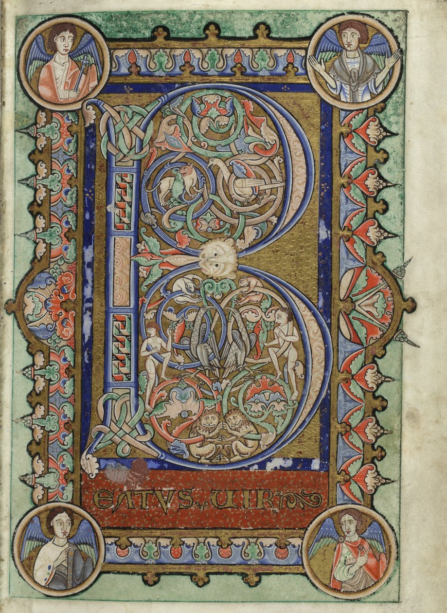 MS Hunter 229 f.22r del Salterio Hunteriano, c.1170 (pluma y tinta, y temple sobre vitela) de English School