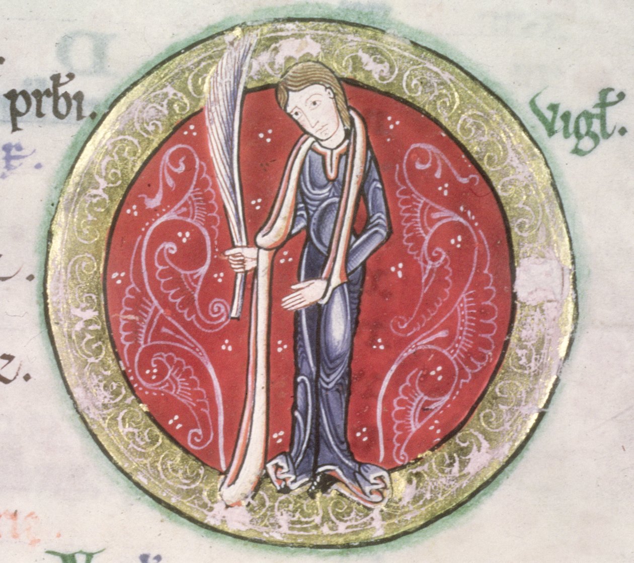 MS Hunter 229 f.4v Virgo, del Salterio Hunteriano, c.1170 (pluma y tinta y témpera sobre vitela) (detalle) de English School