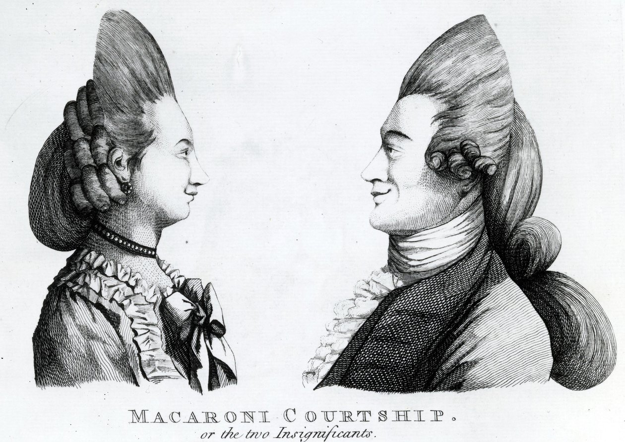 Cortejo Macaroni, o los dos Insignificantes, publicado por M. Darly, 1772 de English School