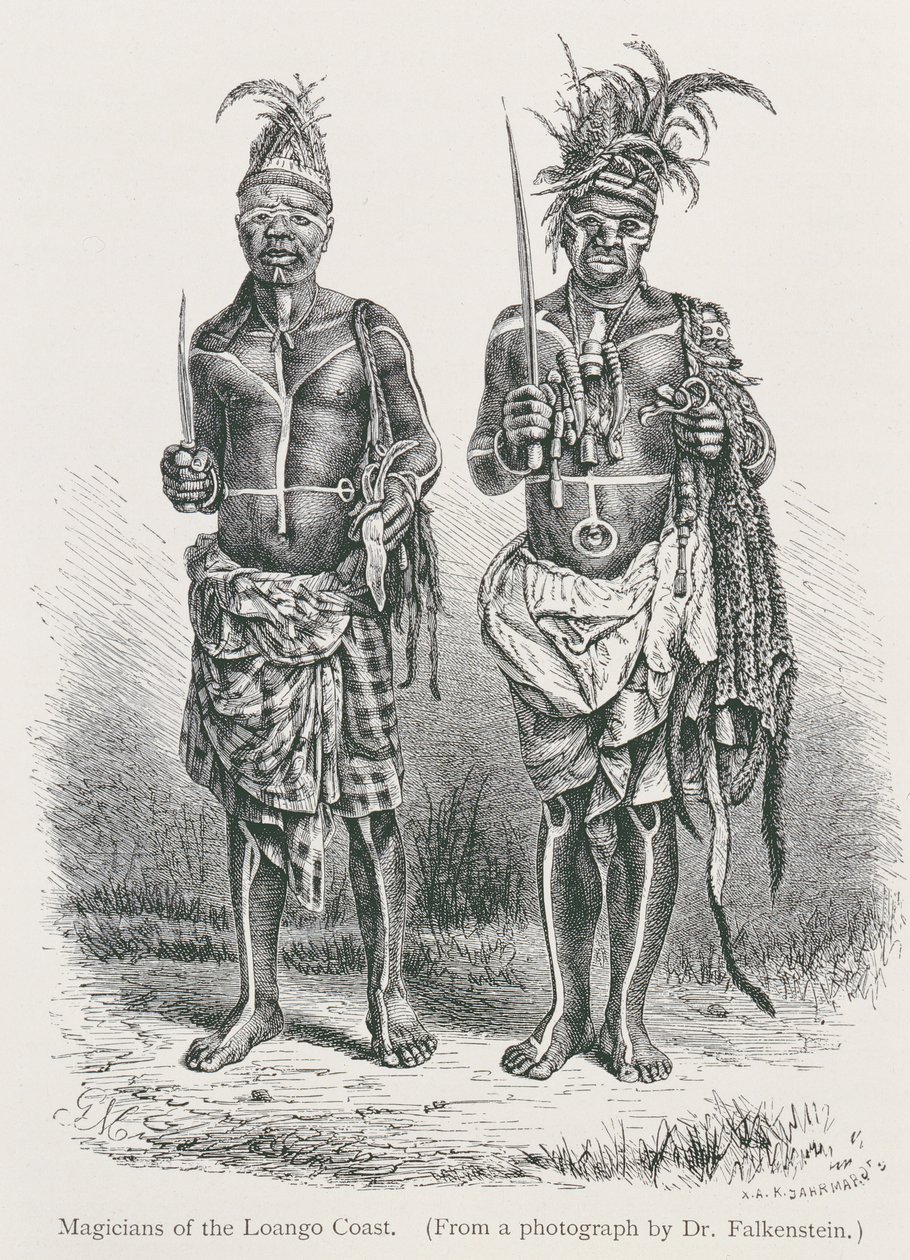 Magos de la Costa de Loango, grabado de una fotografía por el Dr. Falkenstein, de 