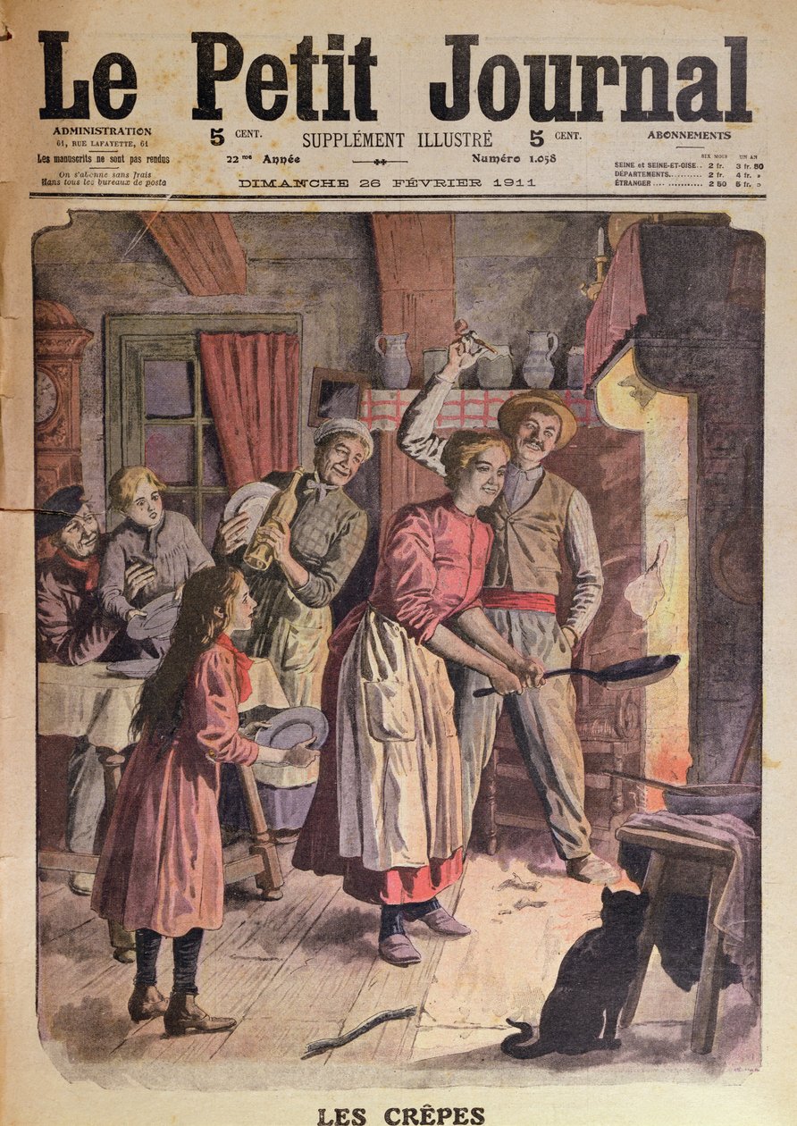 Haciendo panqueques, ilustración de Le Petit Journal, 26 de febrero de 1911 de English School