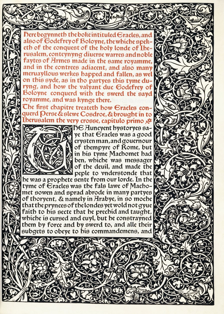 Manuscrito con inicial historiada "G" y borde de página completo, 1893 de English School