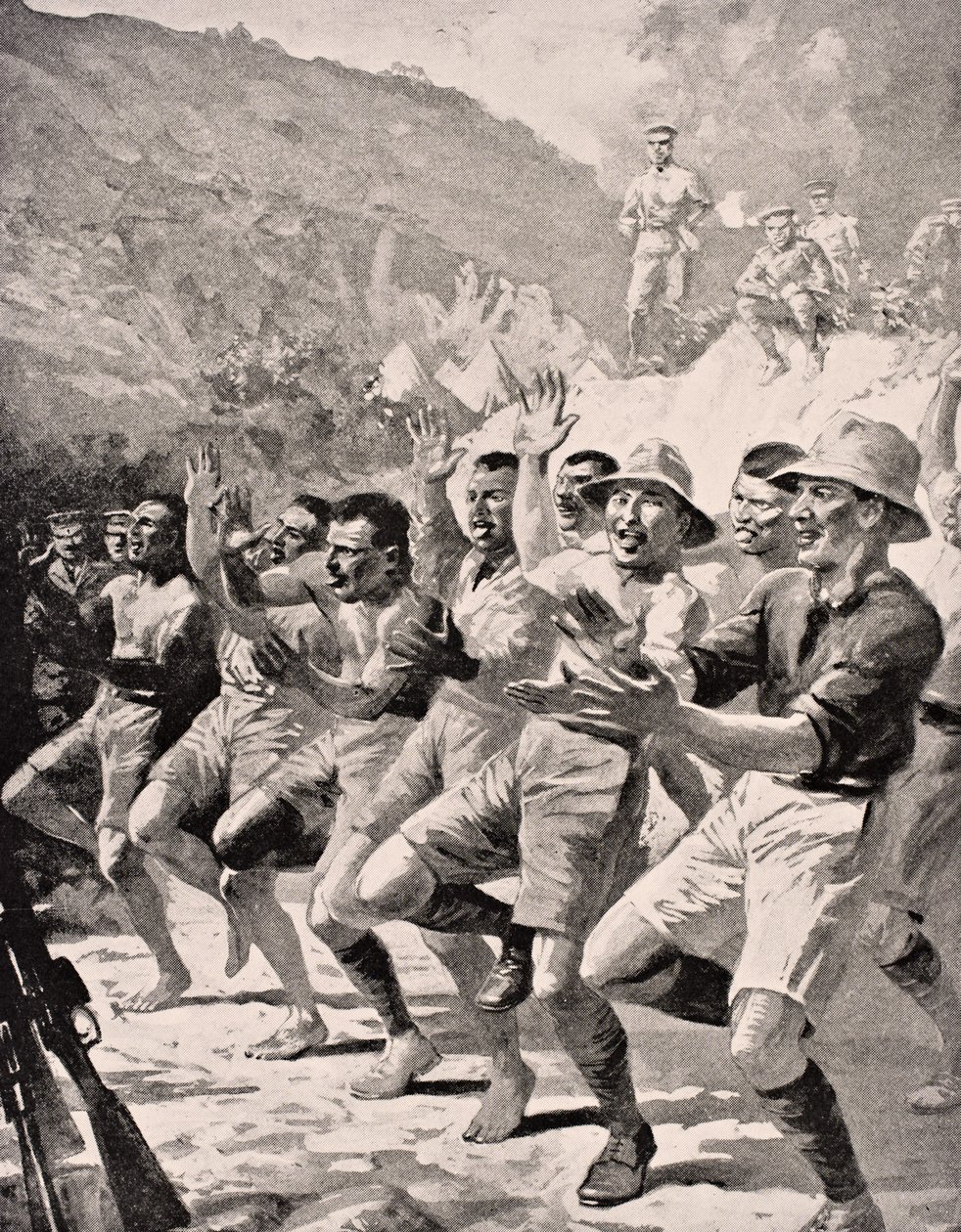 Soldados maoríes realizan un Haka en Gaba Tepe en la Península de Gallipoli, Turquía 1915, de 