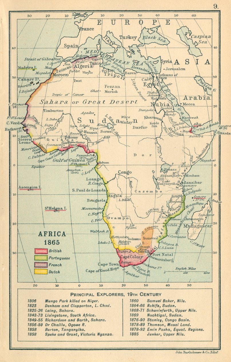 Mapa: África 1865 (litografía en color) de English School