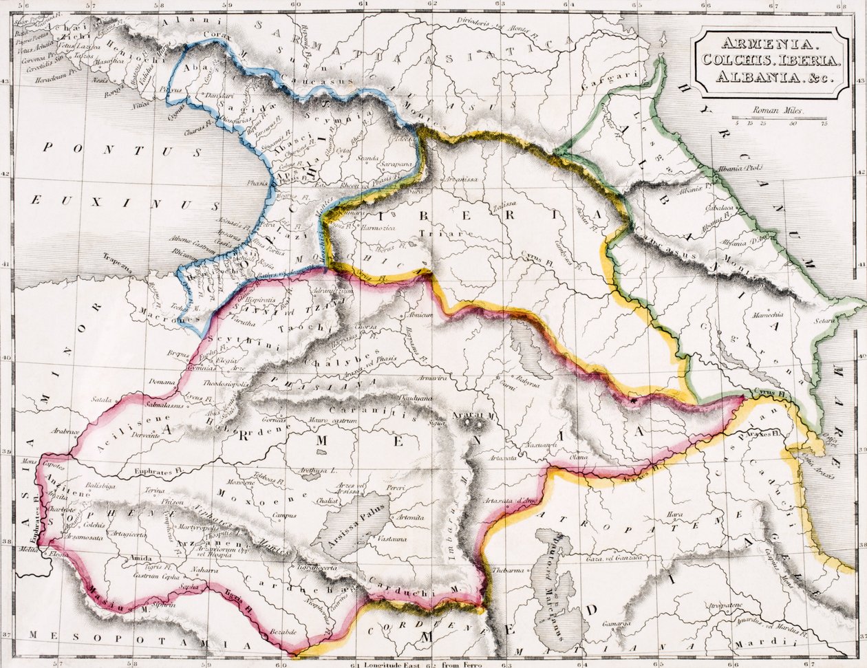 Mapa de Armenia, Colchis, Iberia y Albania, de 