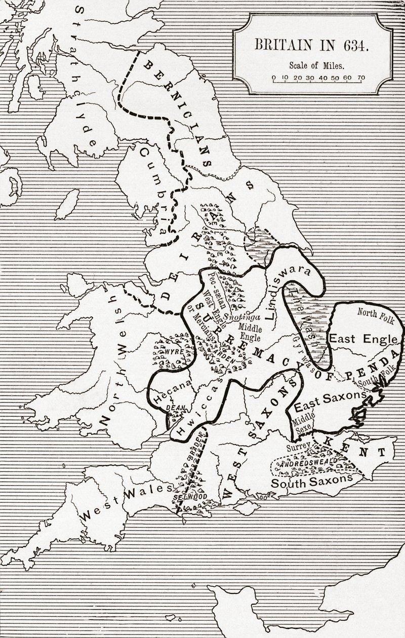 Mapa de Gran Bretaña en 634, de 