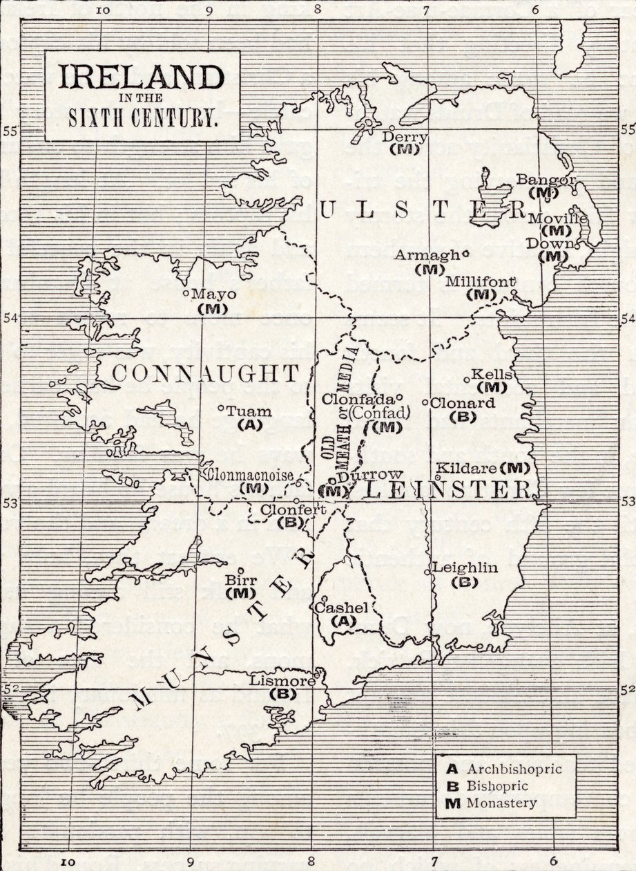 Mapa de Irlanda en el siglo VI, del libro 