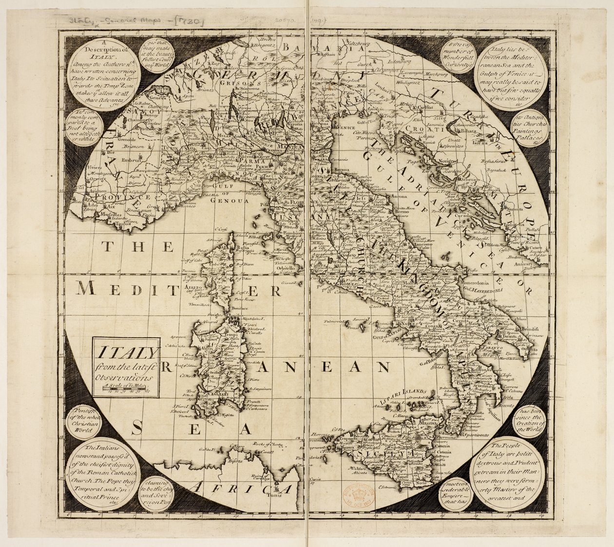 Mapa de Italia, c.1730 (grabado) de English School