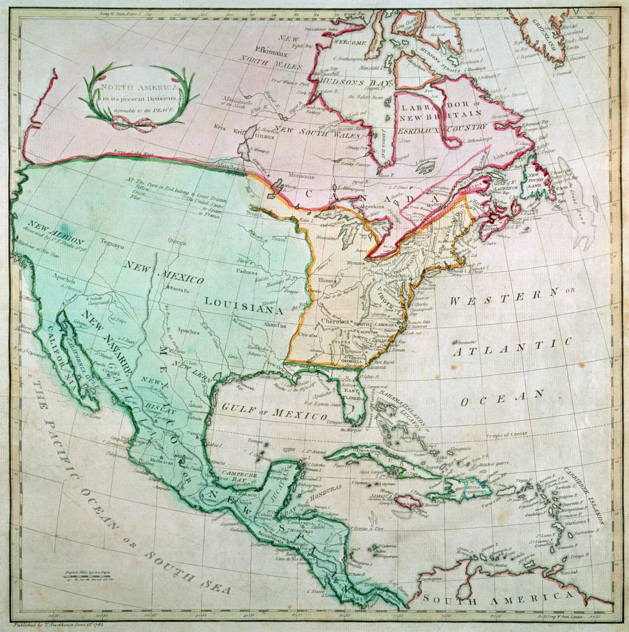 Mapa de América del Norte, publicado por T. Stackhouse, 1783 de English School