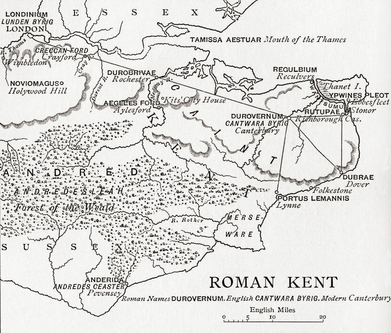 Mapa de Kent romano, Inglaterra, de 