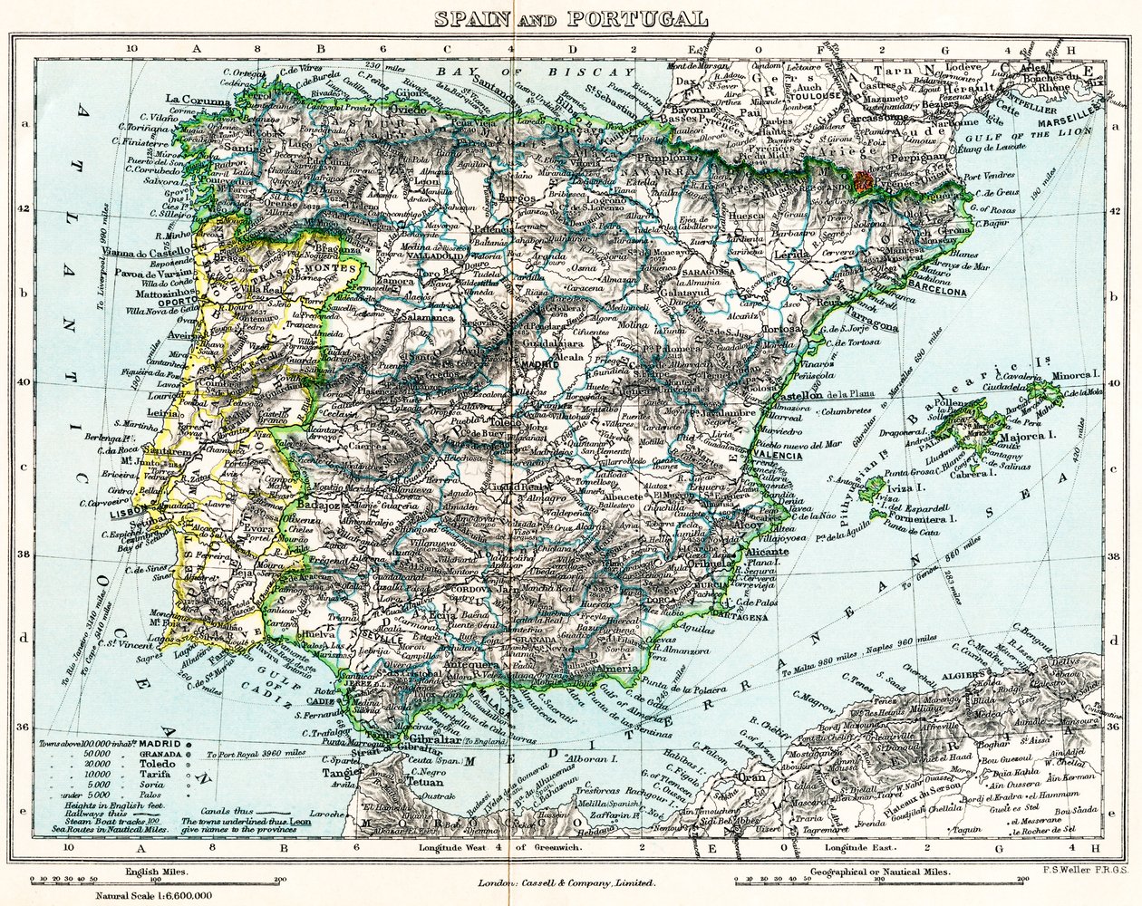 Mapa de España y Portugal de la Galería Geográfica de Milner, c.1872 (litografía en color) de English School