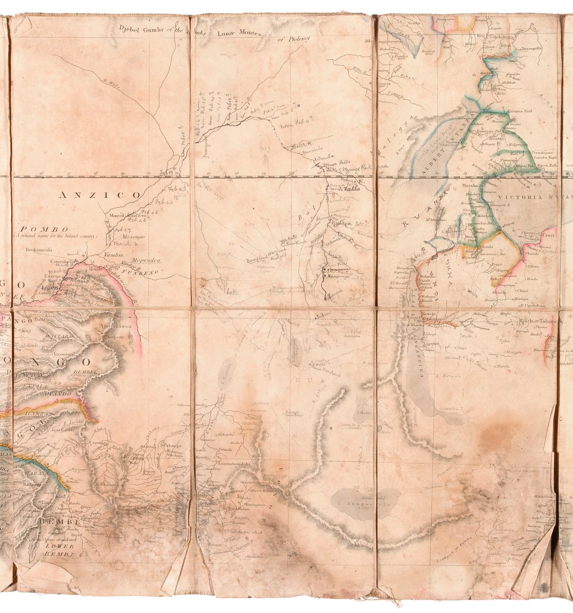 Mapa de la región del Congo, de un álbum perteneciente a Henry Morton Stanley de English School