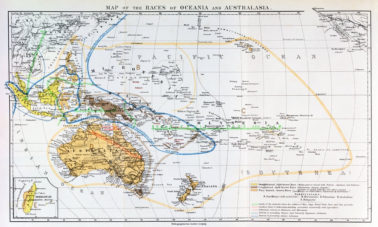 Mapa de las razas de Oceanía y Australasia, de 