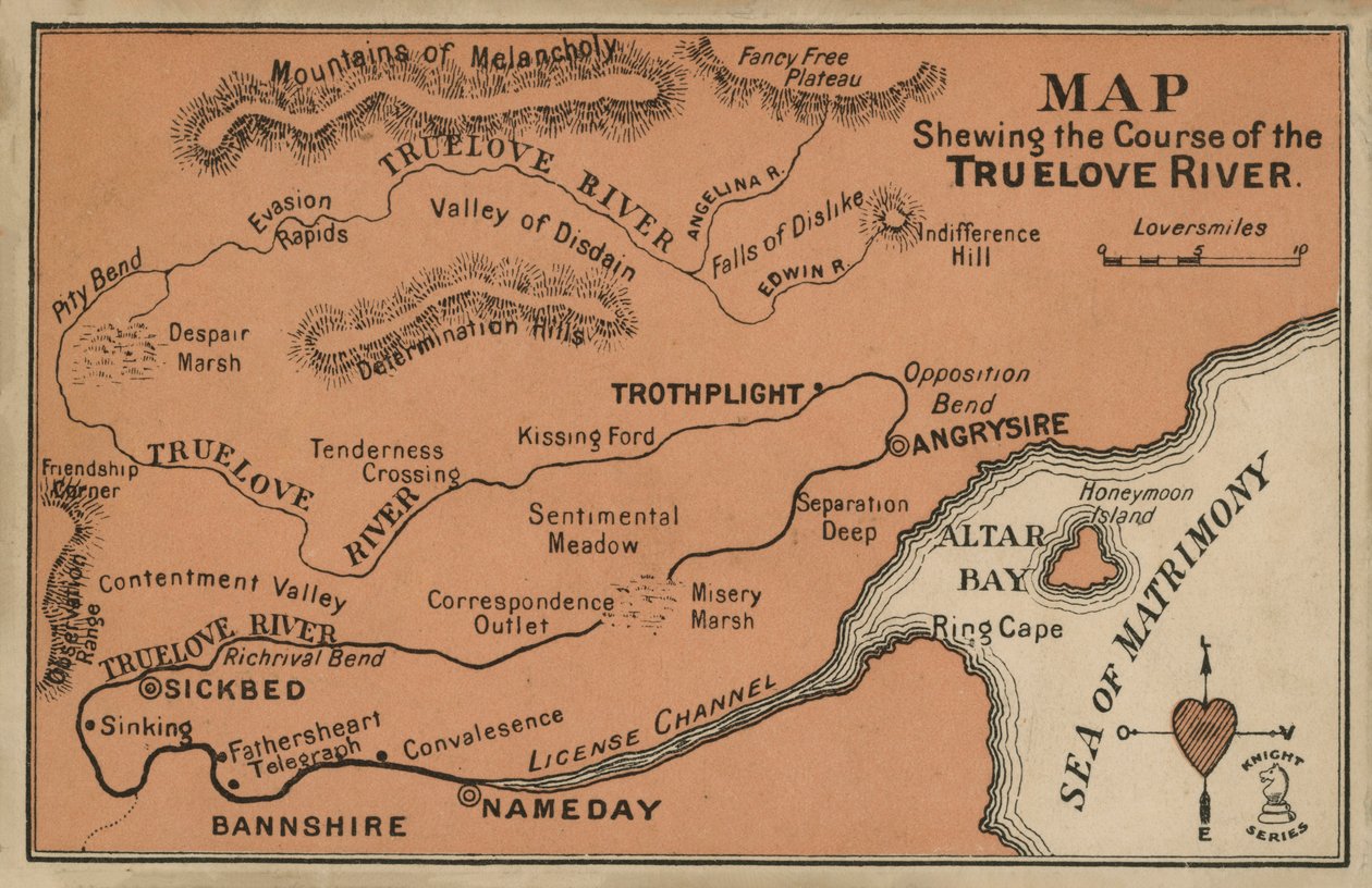Mapa del curso del río Truelove (litografía en color) de English School
