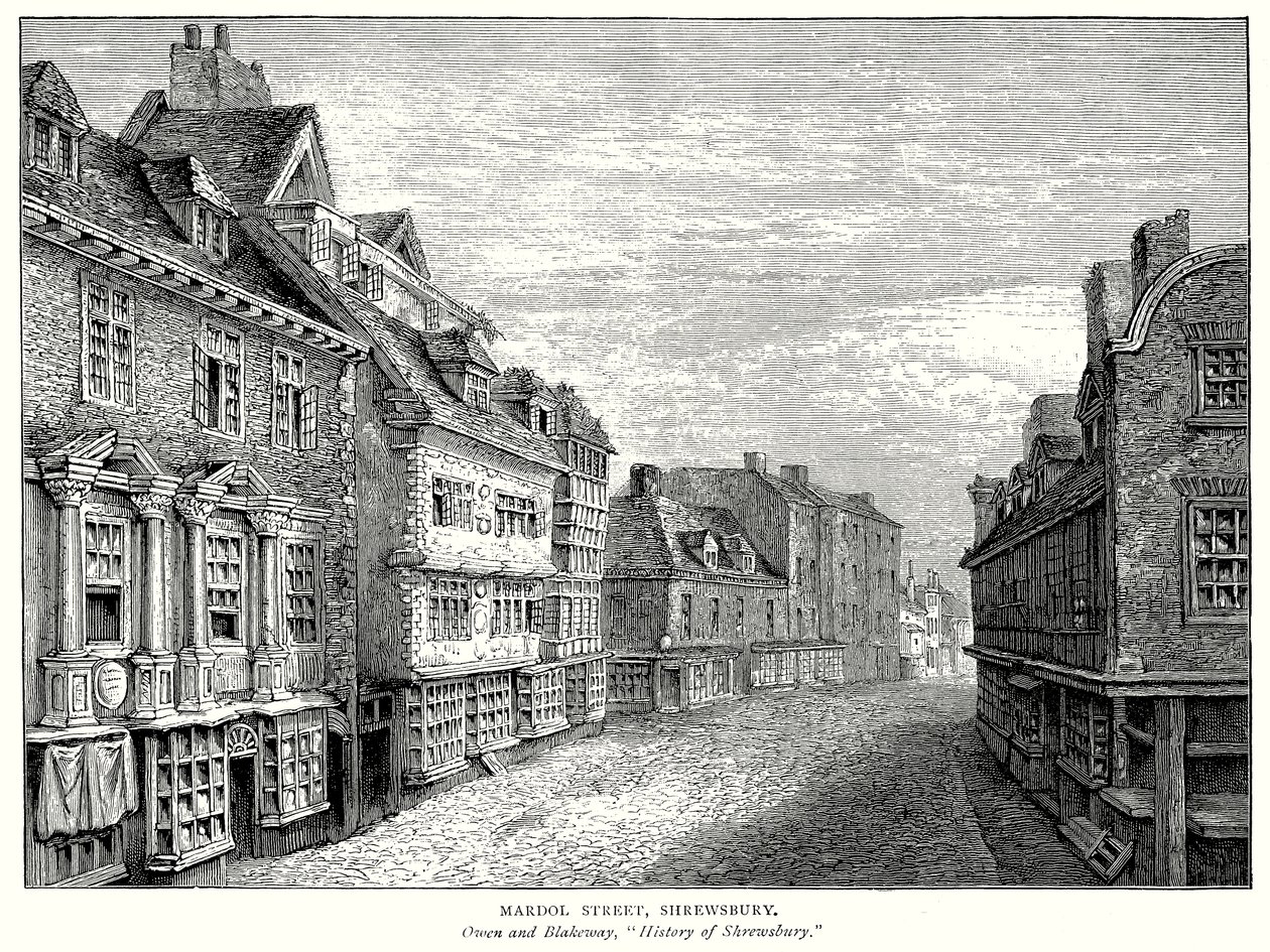 Mardol Street, Shrewsbury (grabado) de English School