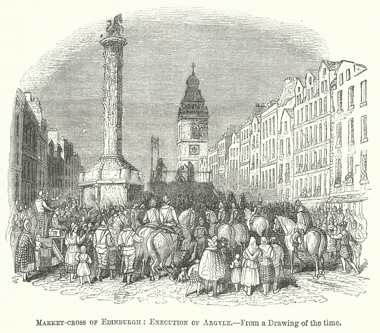 Cruz del Mercado de Edimburgo: Ejecución de Argyle (grabado) de English School