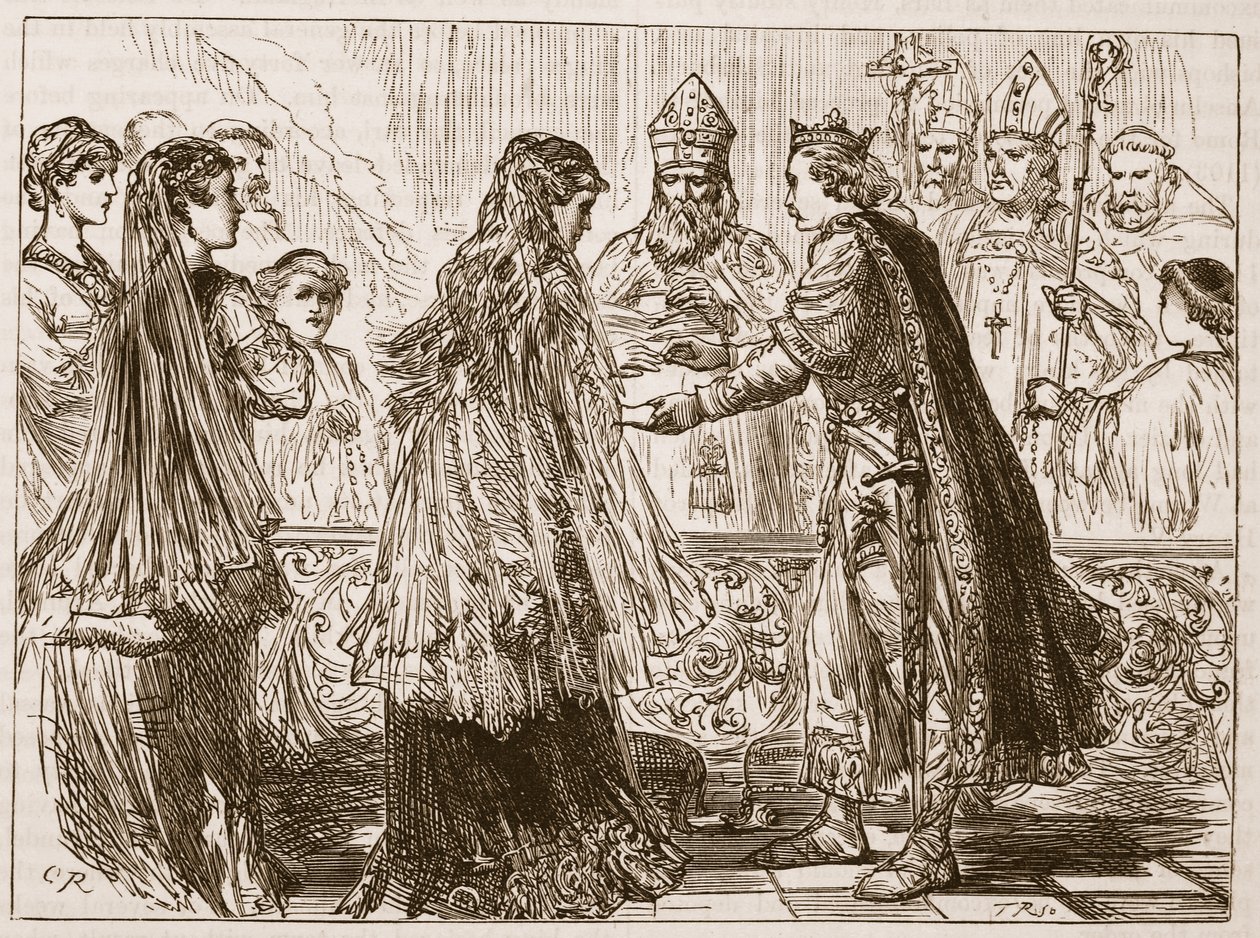 Matrimonio de Enrique I y Matilda, ilustración de Cassells Illustrated History of England de English School