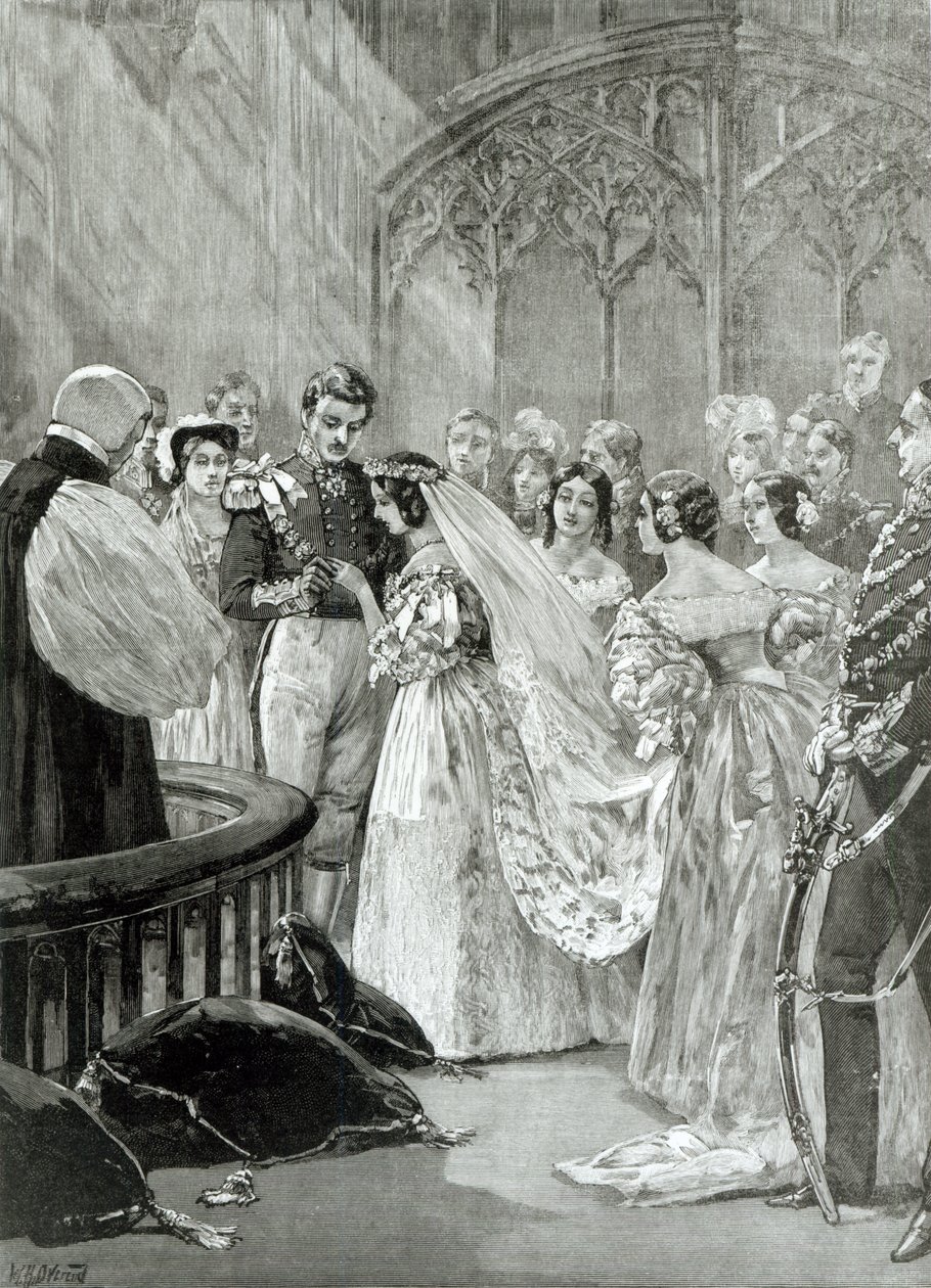 Matrimonio de la Reina Victoria (1819-1901) y el Príncipe Alberto (1819-61) en el Palacio de St. James el 10 de febrero de 1840, publicado en 1887 de English School