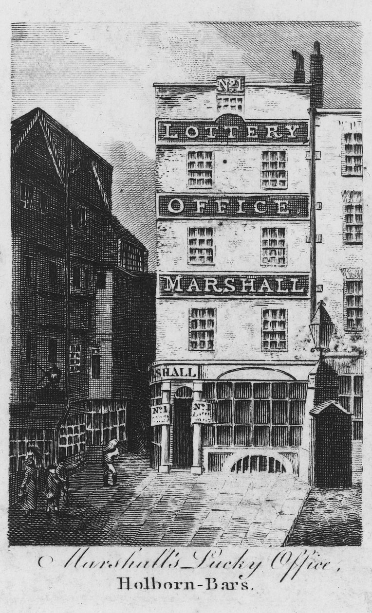 Oficina de la Suerte de Marshall en Holborn-Bars, c.1817 (grabado) de English School