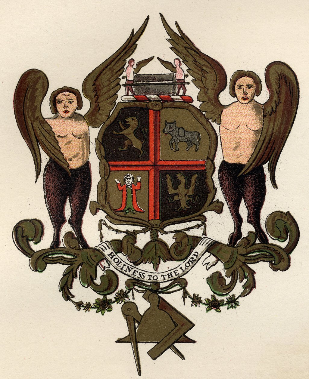 Armas masónicas, después de un panel pintado en posesión de W.H.Y. Rylands, de La Historia de la Masonería, volumen II, publicado por Thomas C. Jack, Londres, 1883 de English School