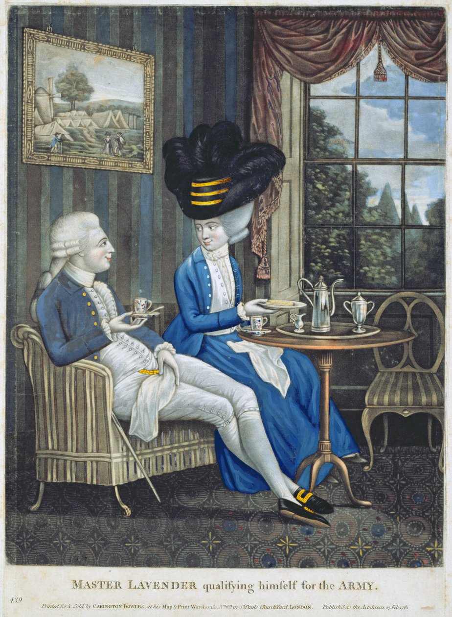 El maestro Lavender calificándose para el ejército, publicado por Carington Bowles de English School
