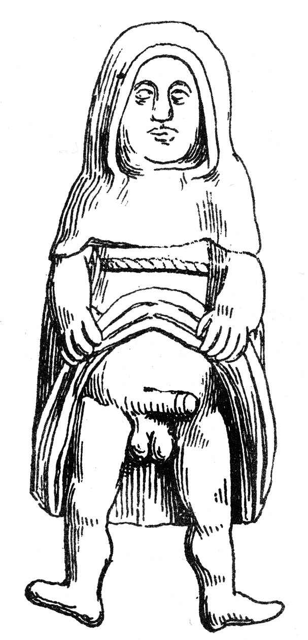 Amuleto fálico medieval en oro que representa a un monje o fraile de English School