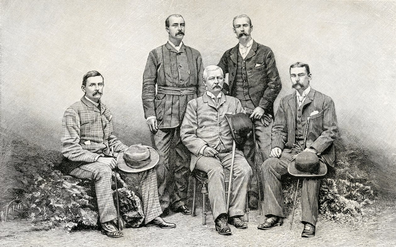 Miembros de la Expedición de Socorro Emin Pasha de Sir Henry Morton Stanley, 1890 (grabado en madera) de English School