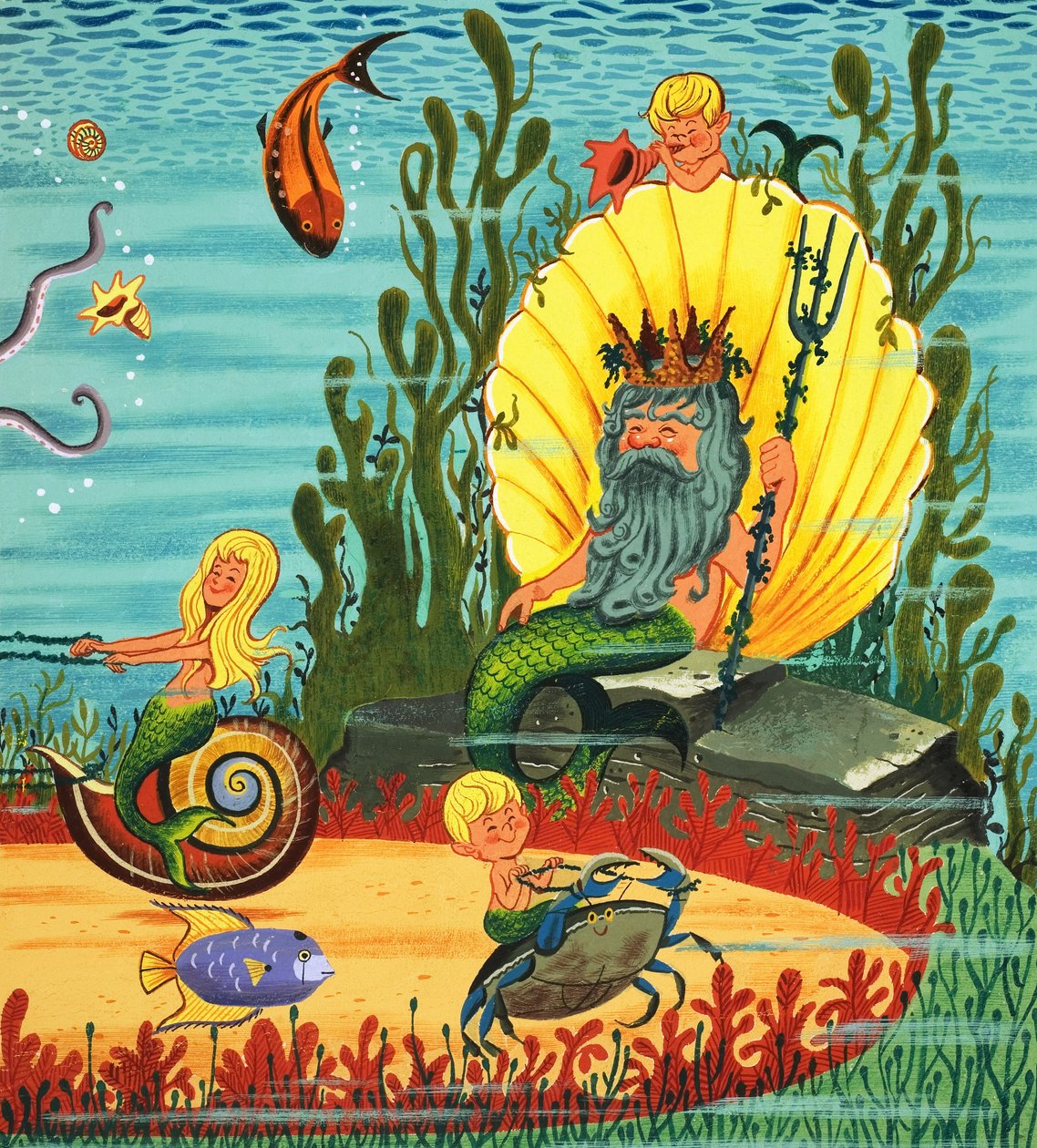 Mermaid Folk (gouache sobre papel) de English School