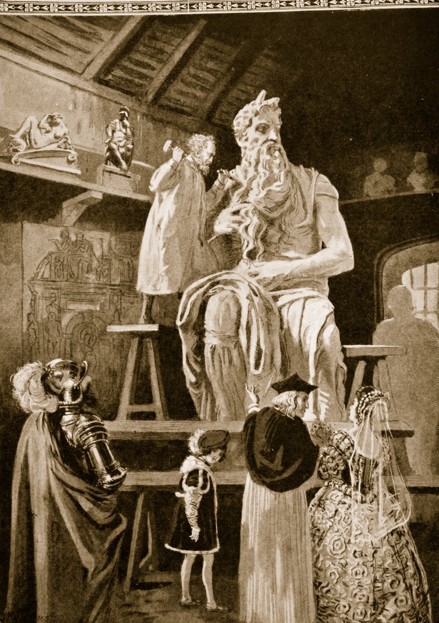 Miguel Ángel creando la colosal estatua de Moisés de English School