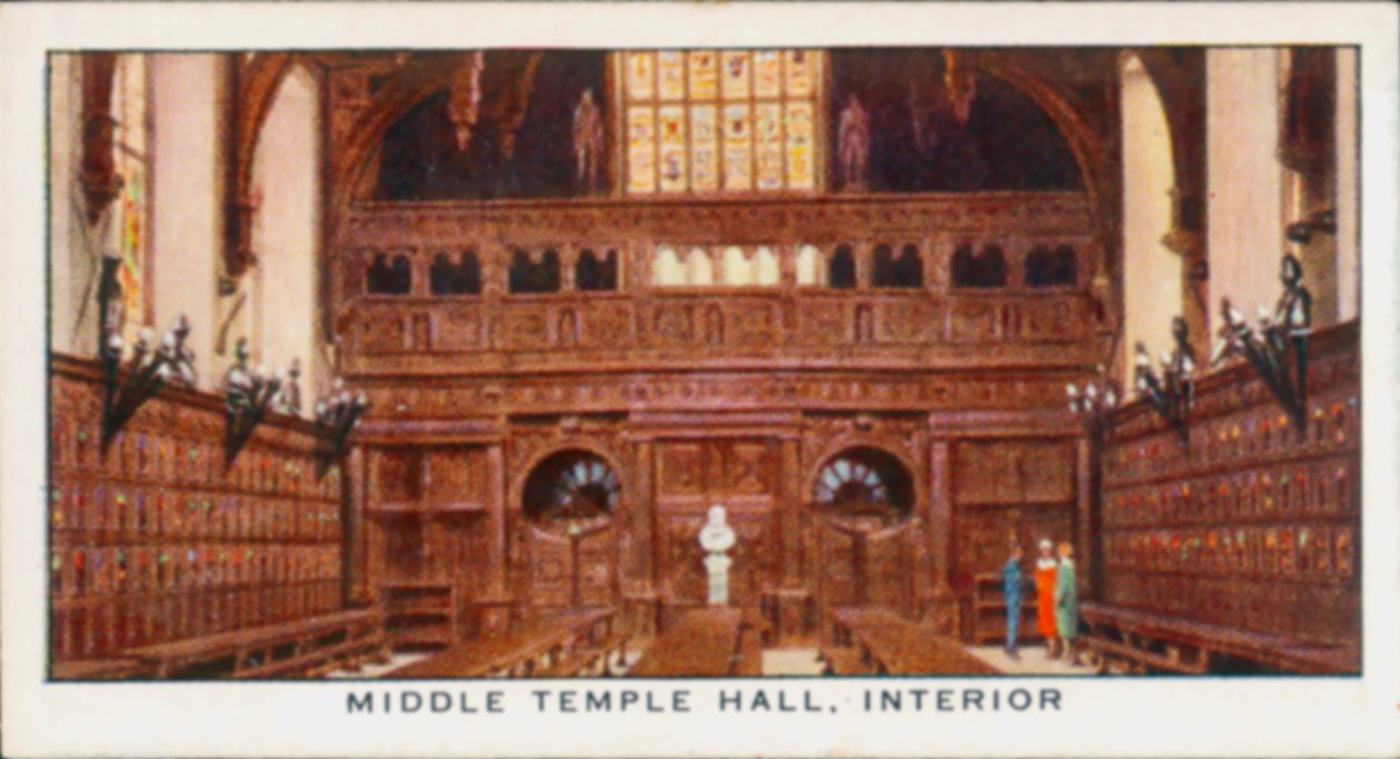 Middle Temple Hall, Interior (litografía en color) de English School