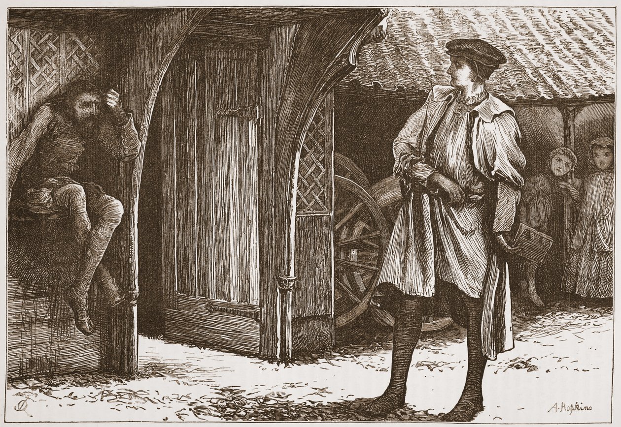 Millon y el luterano, ilustración de La Historia del Protestantismo de James Aitken Wylie, pub. 1878 de English School