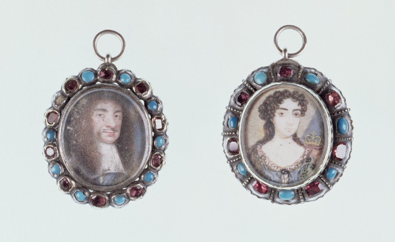 Miniaturas de Carlos II y Catalina de Braganza de English School