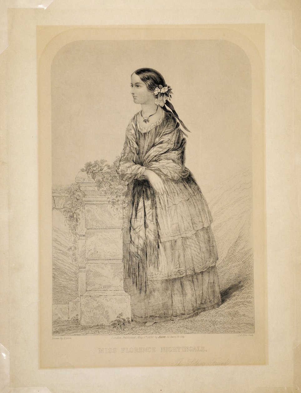 Señorita Florence Nightingale: La amiga de los soldados por Elston, grabado por T.H. Ellis, publicado por Ellis, 51 Jewin Street, Ciudad de Londres, 1 de mayo de 1856 de English School