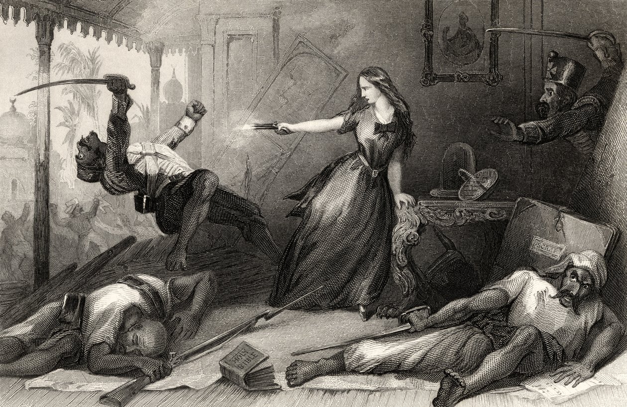 La señorita Wheeler defendiéndose de los cipayos en Cawnpore en 1857, de 