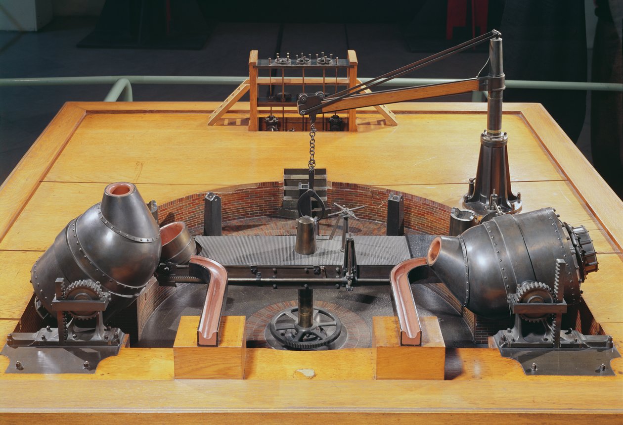 Modelo del convertidor inventado por Henry Bessemer (1813-98) en 1855 de English School