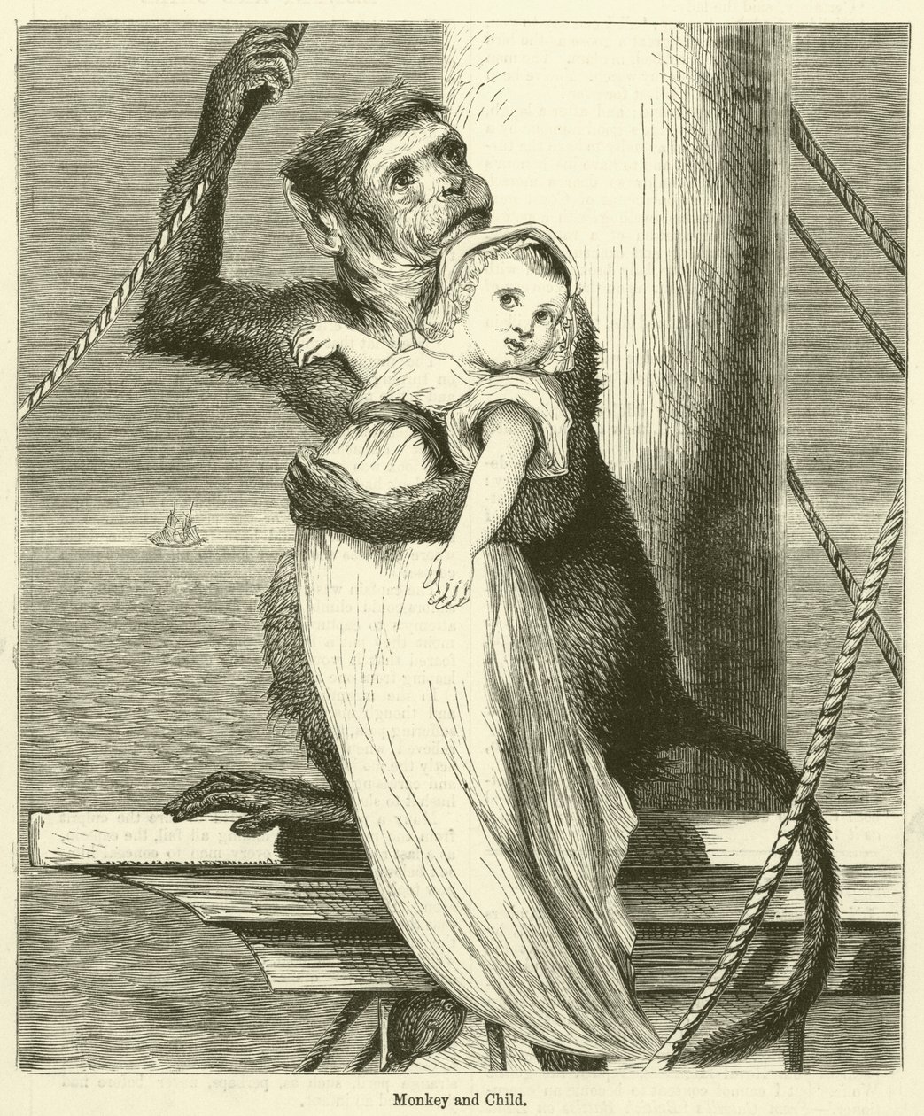 Mono y niño (grabado) de English School