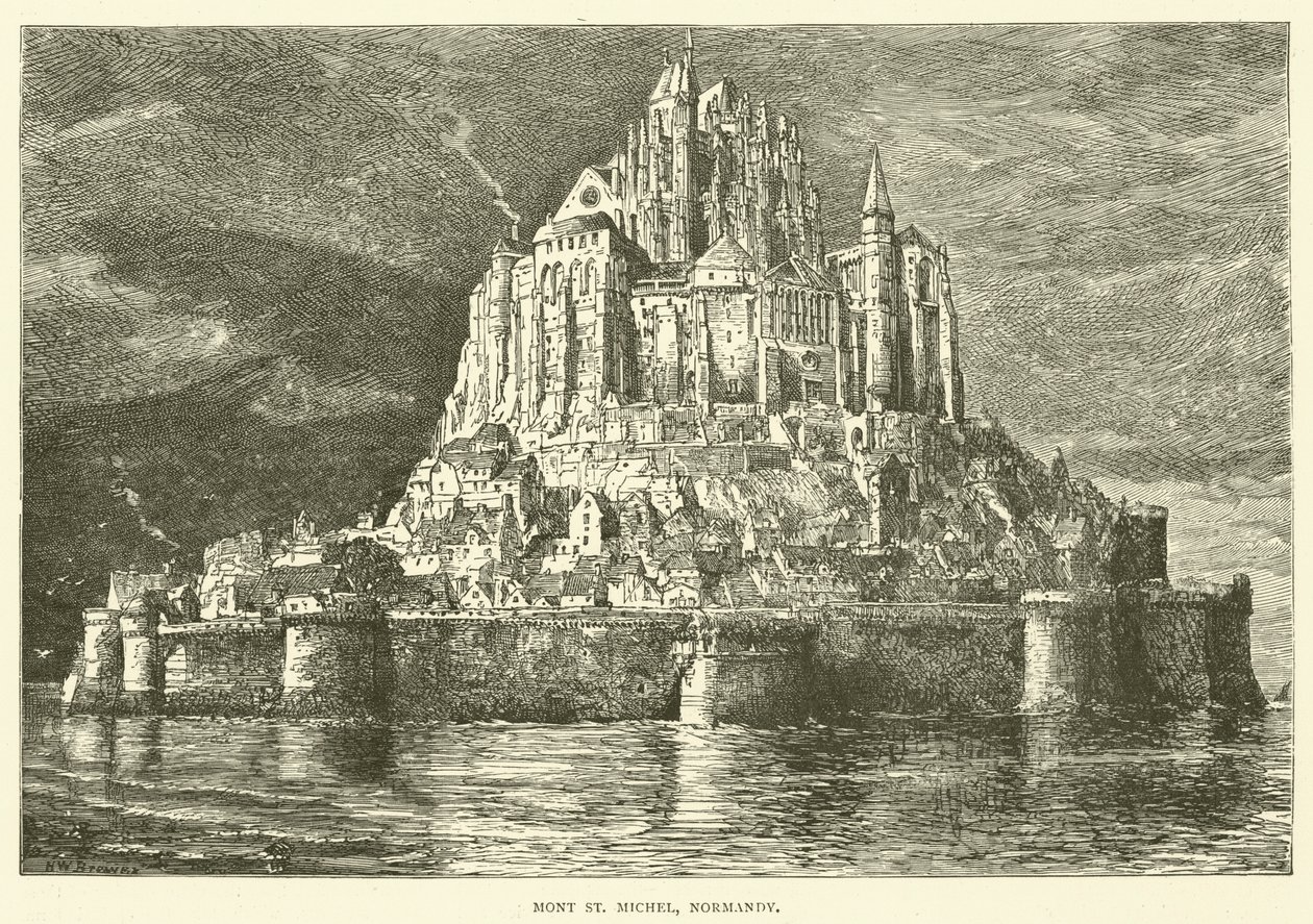 Monte Saint Michel, Normandía (grabado) de English School