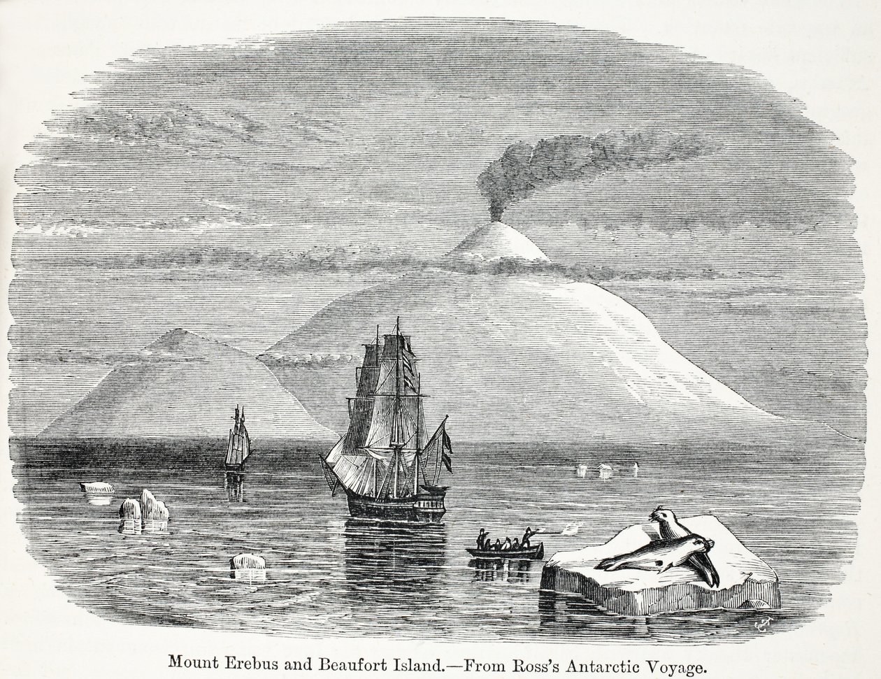 Monte Erebus e Isla Beaufort del viaje antártico de Ross de English School