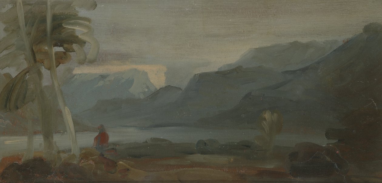 Paisaje montañoso con figuras y ganado de English School