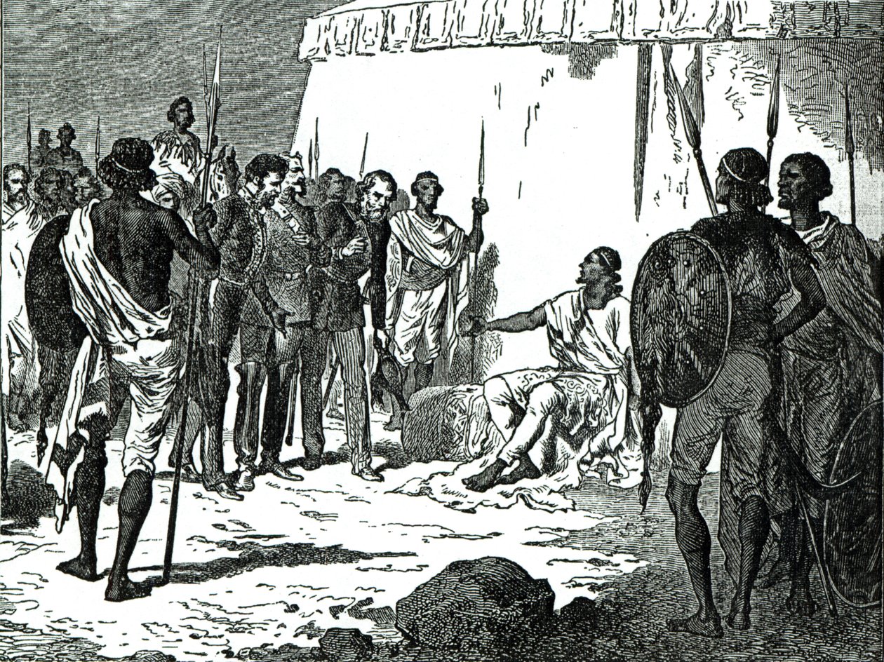 Entrevista del Sr. Rassam con el Rey Theodore de la Historia Ilustrada de Inglaterra de Cassell, 1868 de English School